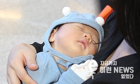 엄마 품에서 잠을 청하고 있는 화성시 100만둥이 (사진=이런뉴스)