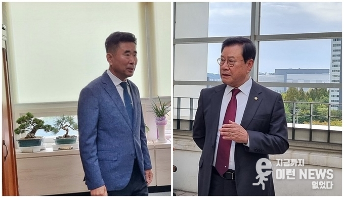 다른 입장을 말하고 있는 좌측 성길용 의원과 우측 이상복 의원 (사진=이런뉴스)