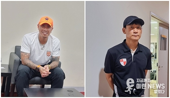 좌측부터 화성FC 차두리 감독 그리고 조성환 부산아이파크 감독 사전인터뷰 중(사진=이런뉴스)