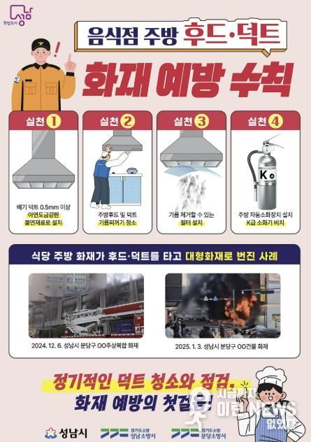 성남시 '음식점 덕트후드화재예방 수칙' 전단지