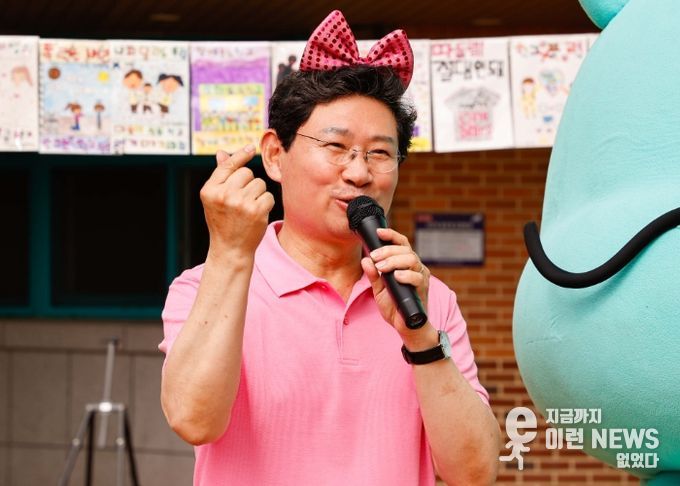 18일 상하초에서 캠페인에 참석한 이상일 시장이 발언하고 있다