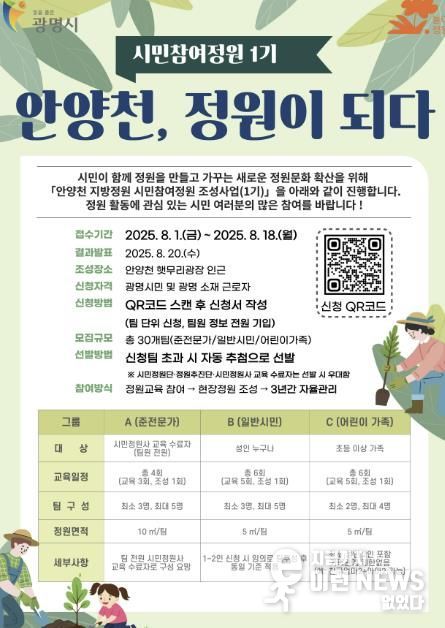 시민참여정원 1기 참여자 모집 안내문.