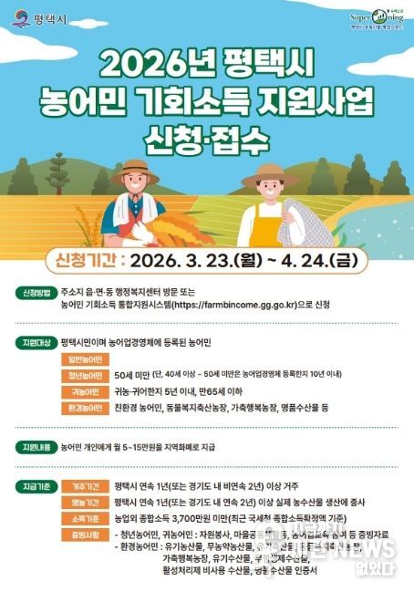 평택시 ‘2026년 농어민 기회소득’ 1차 신청 접수