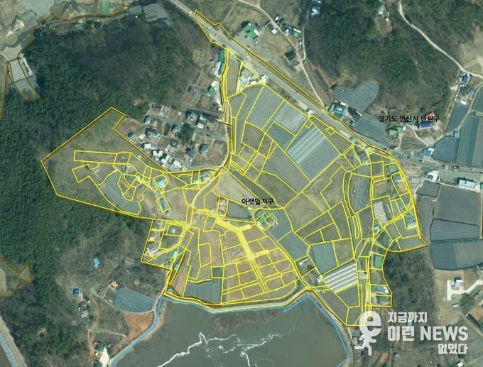 이번에 지적재조사사업이 완료된 대부도 아랫말지구 주제도.